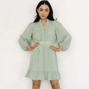 Baltic Born Harmony Embossed Dress Eyelet Embroidered Ruffle Sage Green Size XL